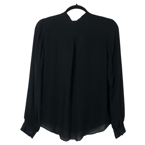 L'Agence Womens 100% Silk Pleated V-Neck Button Down Size M Black Quiet Luxury - Picture 2 of 12